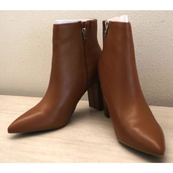 Marc Fisher Women's Sz 9M Brown Leather Glorena Block Heel Dress Booties - Picture 1 of 12